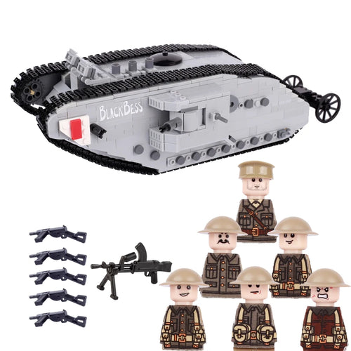 WW1 Military British Vehicle MARK 1 Tank Building Blocks Soldier