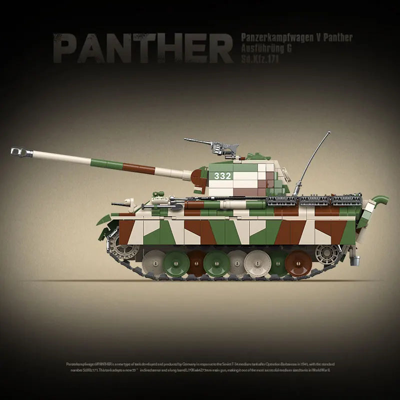 2136PCS Technical WW2 Military World War II Panther Tank Classic