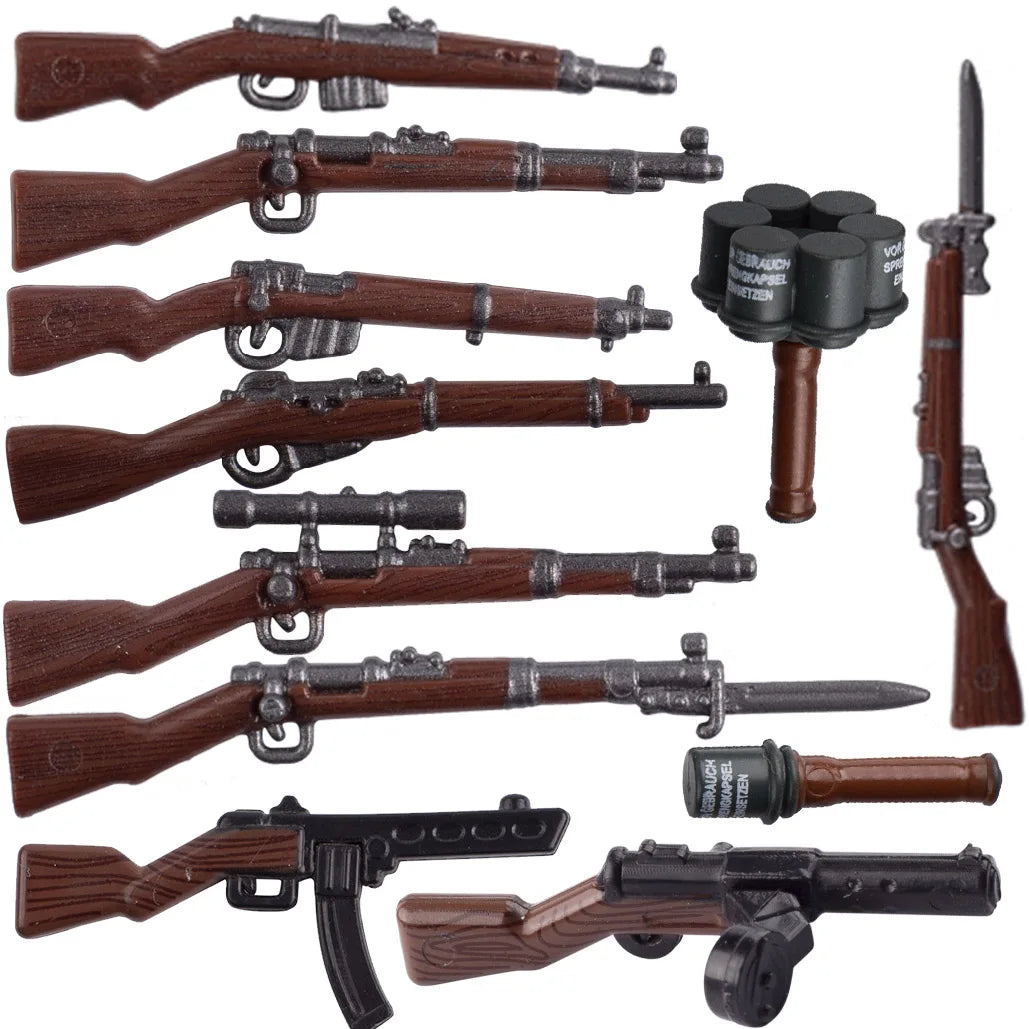WW2 German Military Wooden Guns Building Blocks Soldiers Figures