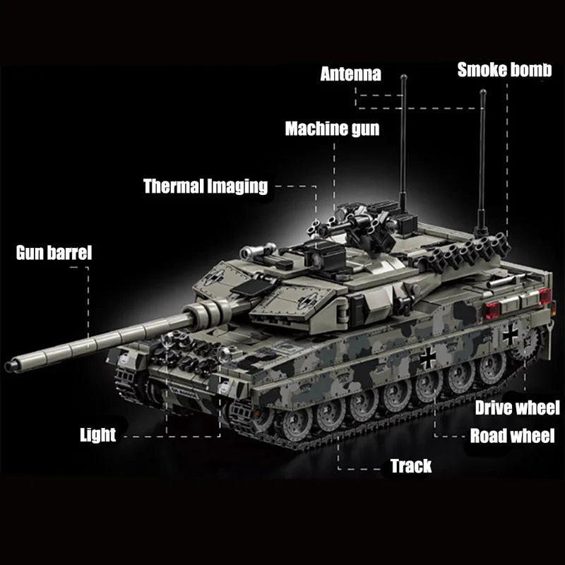 Military WW2 MOC Leopard 2A7 Army Main Battle Tank Soldiers Figures