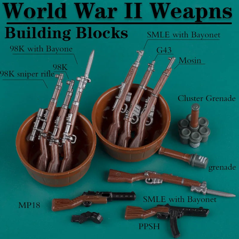 WW2 German Military Wooden Guns Building Blocks Soldiers Figures