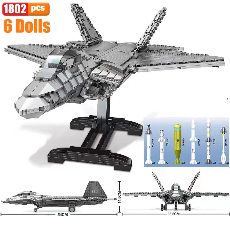 WW2 Airplane Military A10 Fighter Model Building Blocks J-20 Soldier