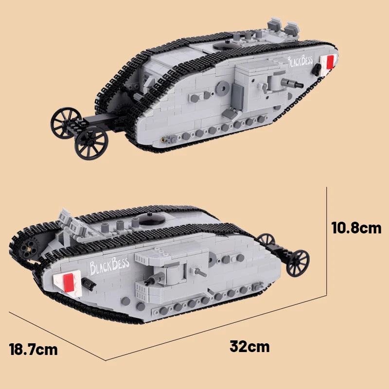 WW1 Military British Vehicle MARK 1 Tank Building Blocks Soldier