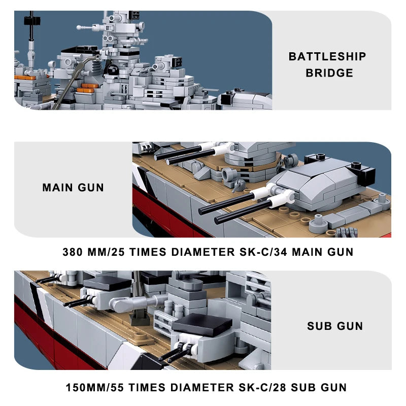 WW2 Germany Navy Warships Building Blocks KMS Bismarck Battleship