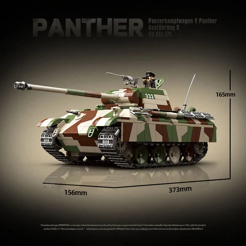 2136PCS Technical WW2 Military World War II Panther Tank Classic