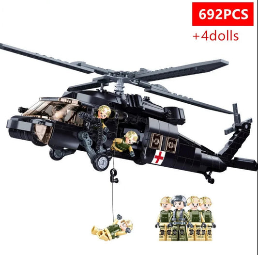 692PCS Military UH-60L Medical Rescue Aircraft Building Blocks Black