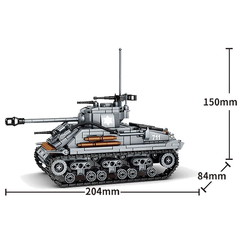 656PCS Military US Sherman M4 Tank Building Blocks WW2 Tank City