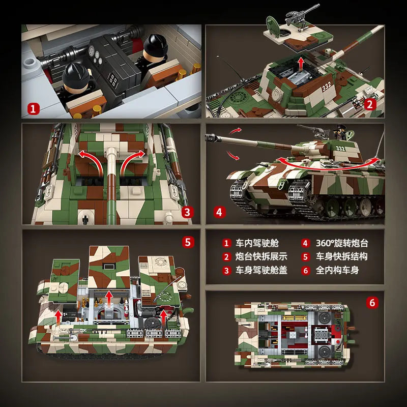 2136PCS Technical WW2 Military World War II Panther Tank Classic