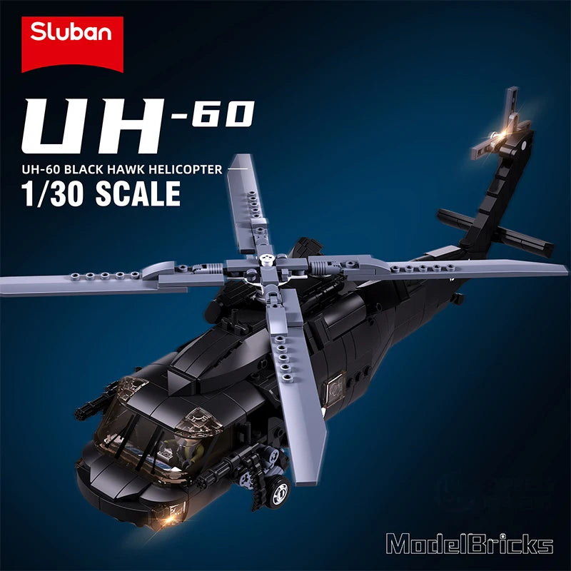 692PCS Military UH-60L Medical Rescue Aircraft Building Blocks Black