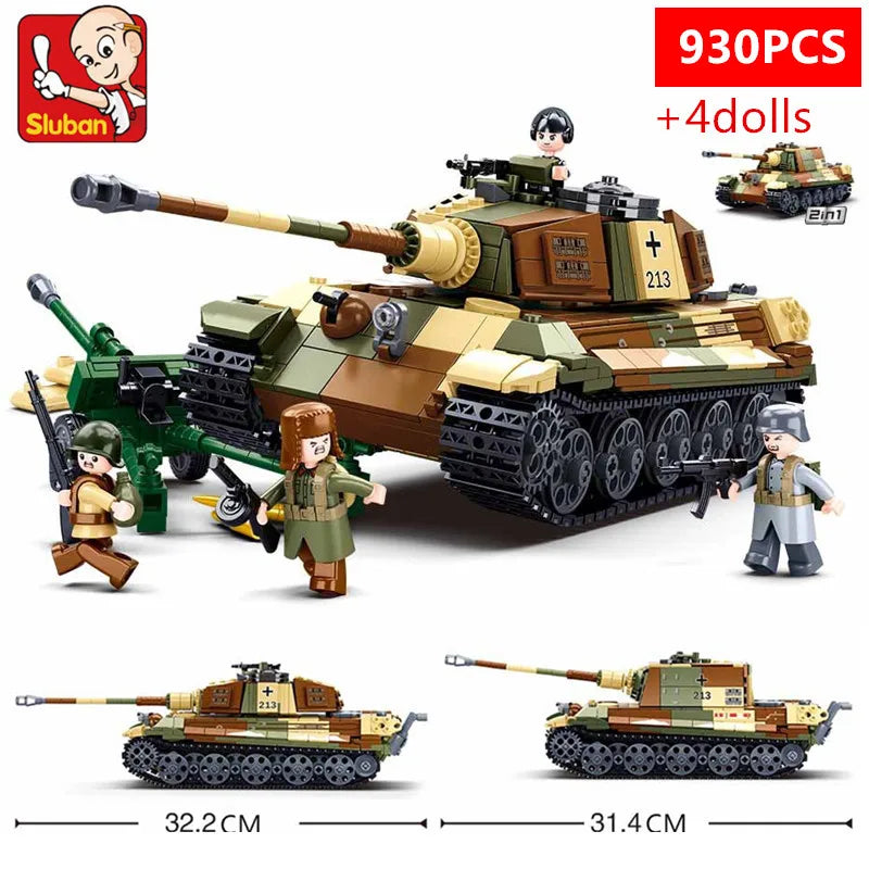 Sluban 930PCS ARMY Tiger King Heavy Tank Land Force WW2 Military