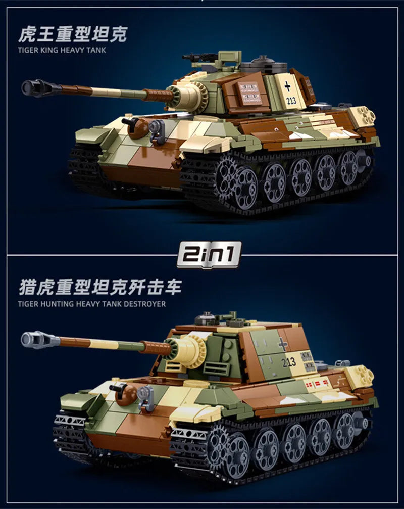Sluban 930PCS ARMY Tiger King Heavy Tank Land Force WW2 Military