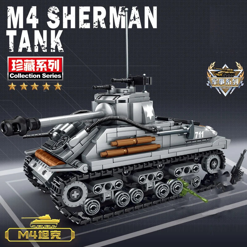 656PCS Military US Sherman M4 Tank Building Blocks WW2 Tank City